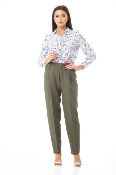 Брюки из текстиля с подкройными кокетками и потайной застежкой Anelli 895 хаки - фото 1