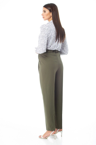 Брюки из текстиля с подкройными кокетками и потайной застежкой Anelli 895 хаки - фото 6