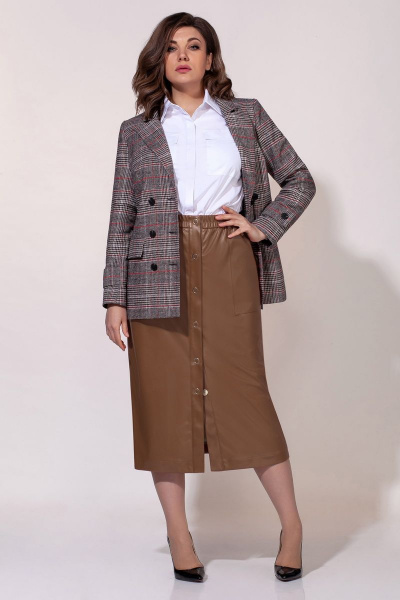 Юбка из экокожи на резинке с карманами и пуговицами Anna Majewska 1438 мокко - фото 3