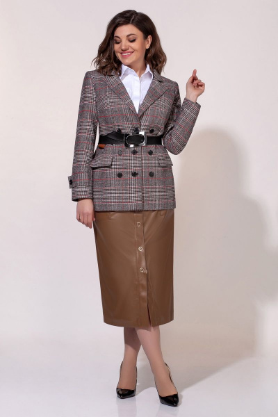 Юбка из экокожи на резинке с карманами и пуговицами Anna Majewska 1438 мокко - фото 1