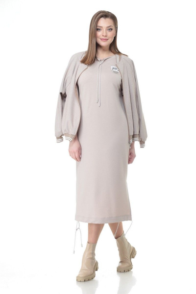 Бомбер, платье Deluizn 917 елочка-бежевый - фото 1