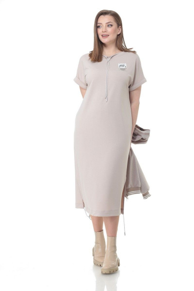 Бомбер, платье Deluizn 917 елочка-бежевый - фото 4