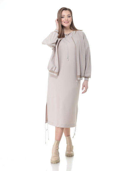 Бомбер, платье Deluizn 917 елочка-бежевый - фото 2