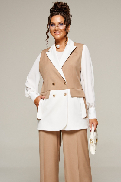 Блуза, брюки, жилет Beautiful&Free 6374 молочно-бежевый - фото 8
