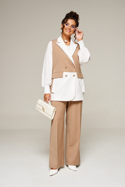 Блуза, брюки, жилет Beautiful&Free 6374 молочно-бежевый - фото 6