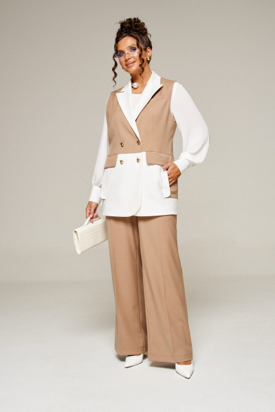 Блуза, брюки, жилет Beautiful&Free 6374 молочно-бежевый - фото 7