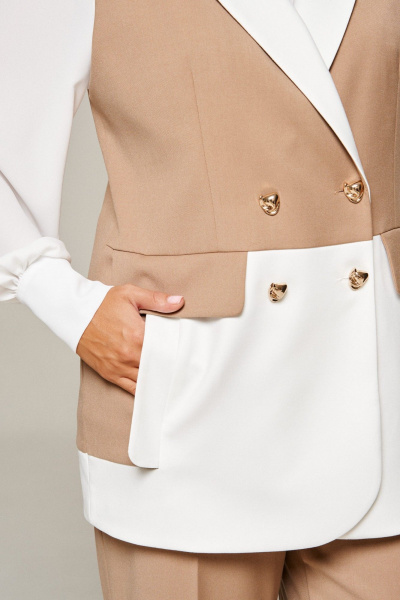 Блуза, брюки, жилет Beautiful&Free 6374 молочно-бежевый - фото 10