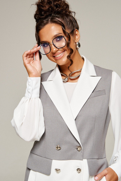 Блуза, брюки, жилет Beautiful&Free 6374 молочно-серый - фото 11