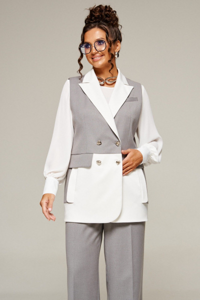 Блуза, брюки, жилет Beautiful&Free 6374 молочно-серый - фото 10