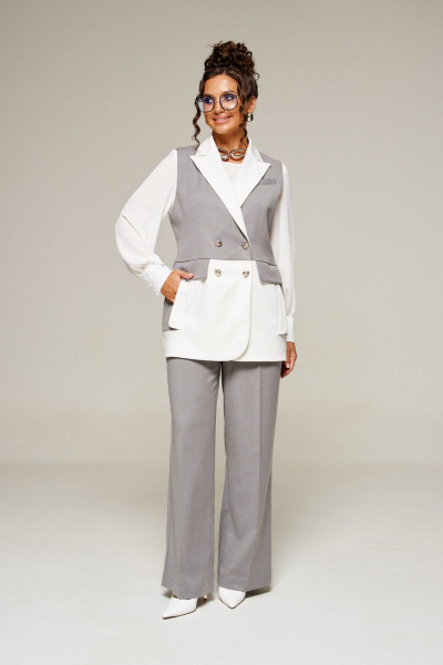 Блуза, брюки, жилет Beautiful&Free 6374 молочно-серый - фото 9