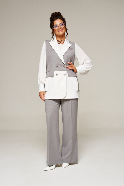 Блуза, брюки, жилет Beautiful&Free 6374 молочно-серый - фото 8