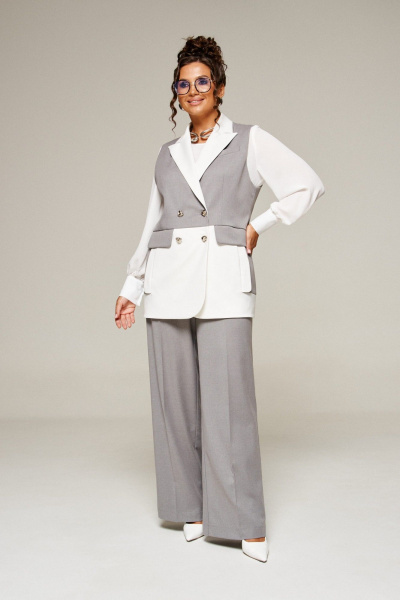 Блуза, брюки, жилет Beautiful&Free 6374 молочно-серый - фото 6