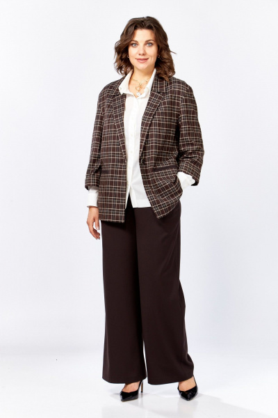 Брюки, жакет ZigzagStyle 610 клетка+шоколад - фото 2