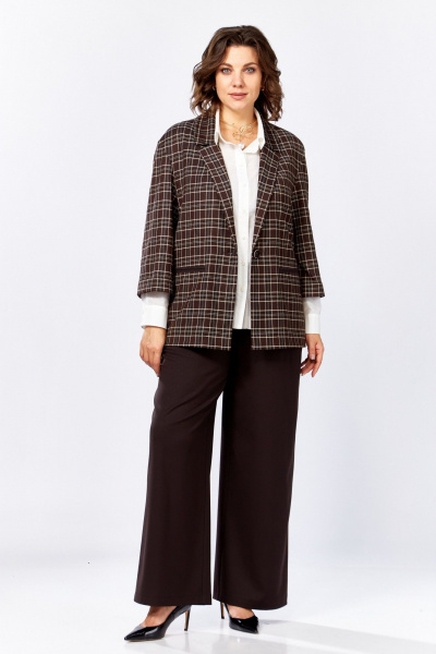 Брюки, жакет ZigzagStyle 610 клетка+шоколад - фото 1