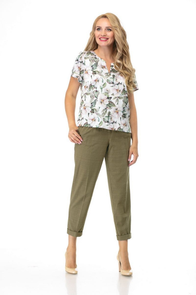 Брюки, жакет БелЭльСтиль 837+594 олива - фото 3