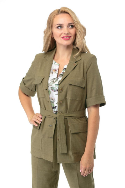 Брюки, жакет БелЭльСтиль 837+594 олива - фото 2