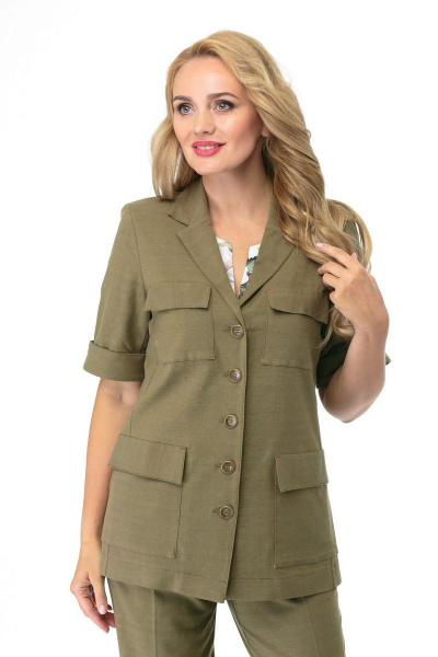 Брюки, жакет БелЭльСтиль 837+594 олива - фото 1