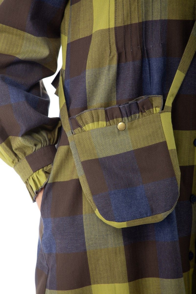 Платье-шот в клетку с рюшей и поясом для романтичного образа Anelli 977 оливка - фото 9