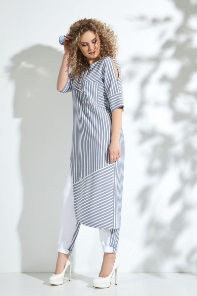 Костюм: туника и брюки из ткани с асимметричной деталировкой Euromoda 338/1 - фото 1