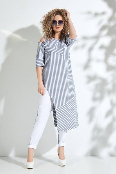 Костюм: туника и брюки из ткани с асимметричной деталировкой Euromoda 338/1 - фото 2