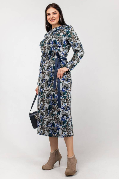 Платье La rouge 5344 серый-(цветы) - фото 2