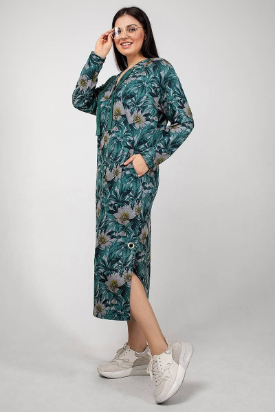 Платье свободное трикотажное в стиле casual La rouge 5345 изумруд-(листья) - фото 1