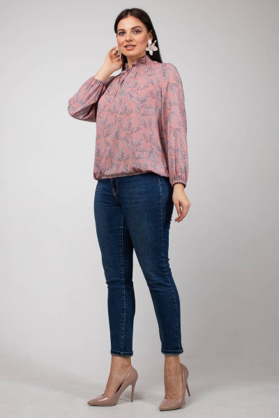 Блуза La rouge 6173 розовый-(веточки) - фото 3