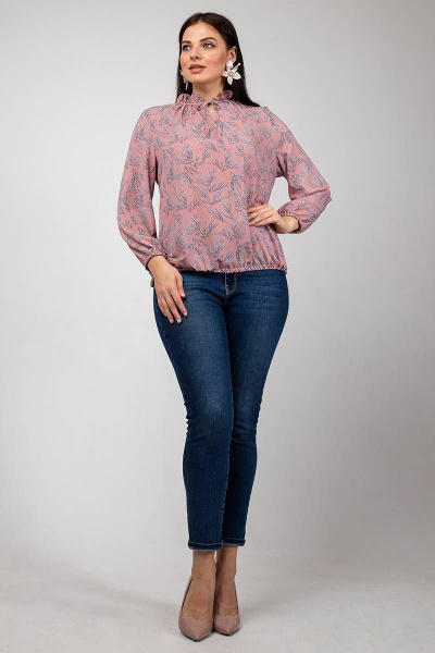 Блуза La rouge 6173 розовый-(веточки) - фото 2