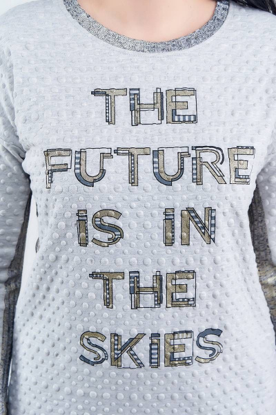 Платье свободное с длинным рукавом и глиттером La rouge 51380 серый - фото 6