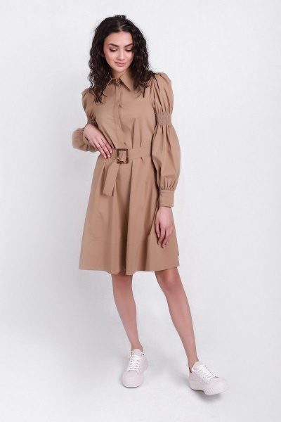 Платье из текстиля с бежевым оттенком и стильным дизайном Motif 1491А бежевый - фото 2