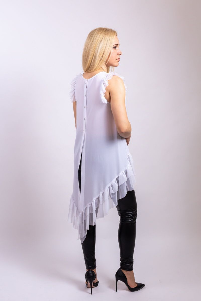 Белая блуза с двойным воланом и застежкой Пинск-Стиль 3883 белый - фото 3