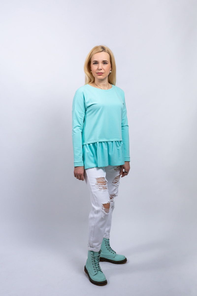 Голубой трикотажный джемпер с воланом Пинск-Стиль 3909 голубой - фото 2