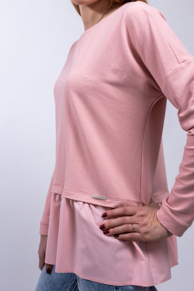 Джемпер на каждый день из трикотажа с воланом Пинск-Стиль 3909 розовый - фото 3