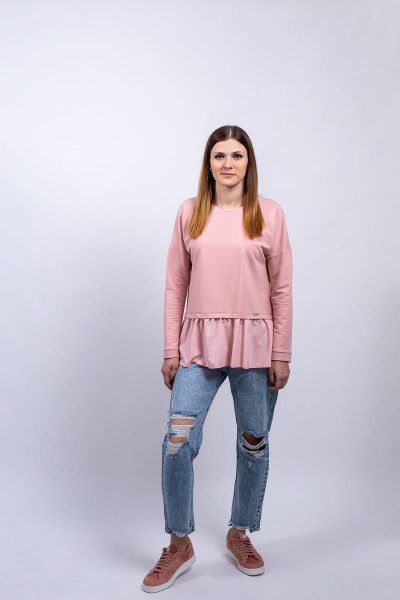 Джемпер на каждый день из трикотажа с воланом Пинск-Стиль 3909 розовый - фото 2