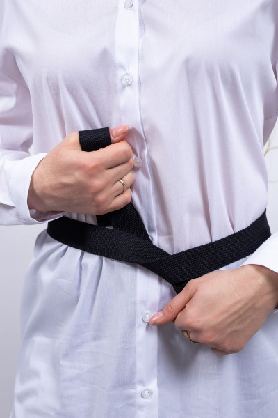 Белая свободная блуза с декором и поясом Пинск-Стиль 3959 белый - фото 5