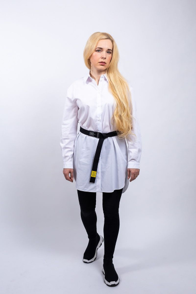 Белая свободная блуза с декором и поясом Пинск-Стиль 3959 белый - фото 1
