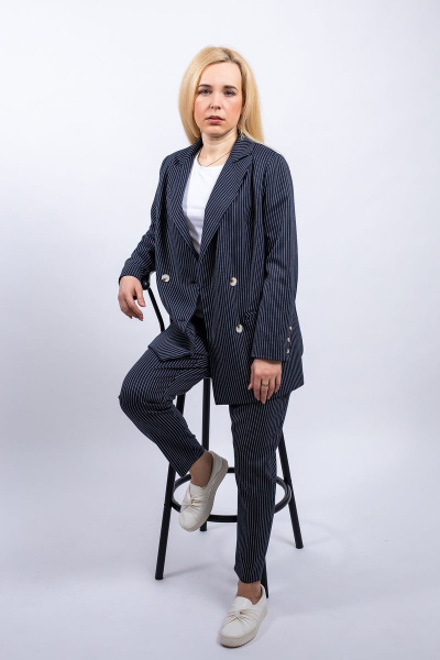 Деловой костюм из хлопка со строгим кроем Пинск-Стиль 3967 т.синий - фото 5