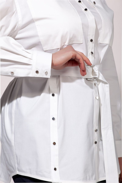 Рубашка из хлопка свободного кроя с накладными карманами Anna Majewska 1422 белый - фото 3