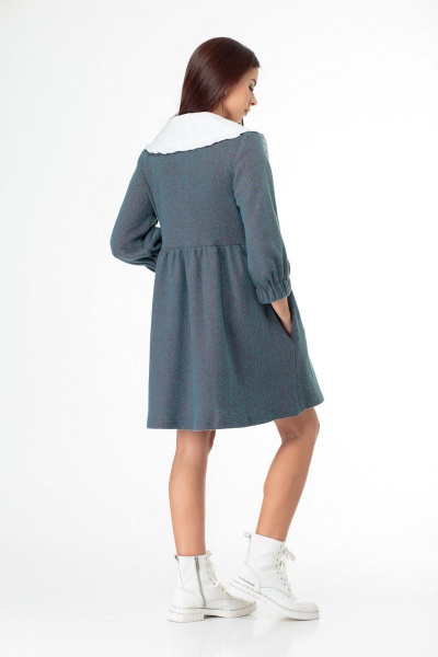 Платье свободного кроя с завышенной талией и съемным воротником Anelli 973 зеленый - фото 7