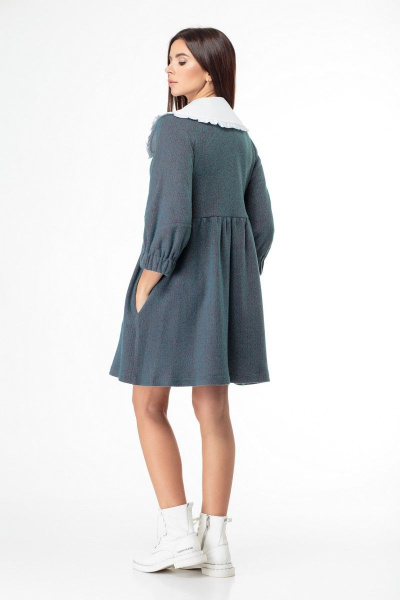 Платье свободного кроя с завышенной талией и съемным воротником Anelli 973 зеленый - фото 4