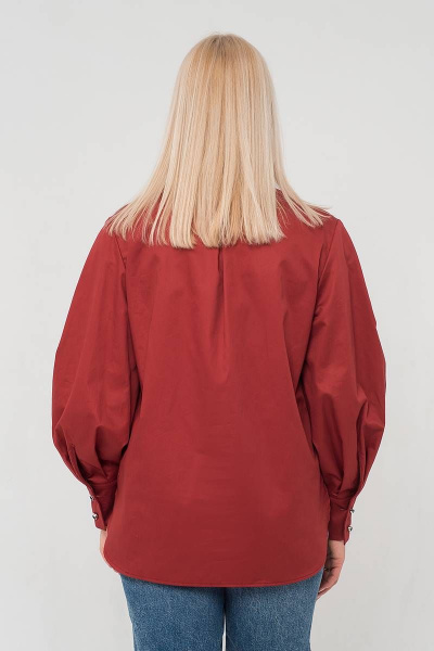 Блуза хлопковая с V-образным вырезом и воротником-стойкой Avila 0834 терракотовый - фото 3