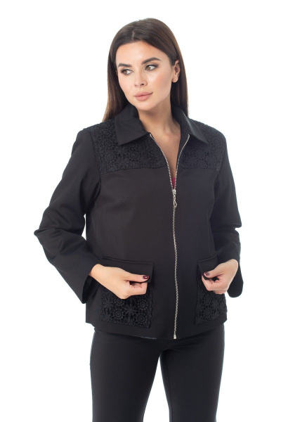 Черный жакет с кружевными вставками и молнией Anelli 978 черный - фото 10