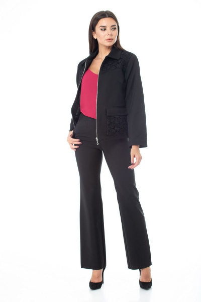 Черный жакет с кружевными вставками и молнией Anelli 978 черный - фото 9