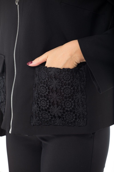 Черный жакет с кружевными вставками и молнией Anelli 978 черный - фото 7
