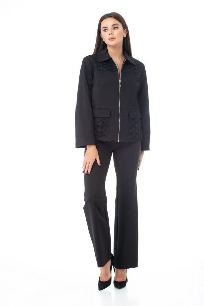 Черный жакет с кружевными вставками и молнией Anelli 978 черный - фото 4