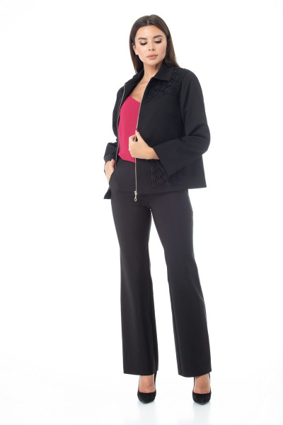 Черный жакет с кружевными вставками и молнией Anelli 978 черный - фото 2