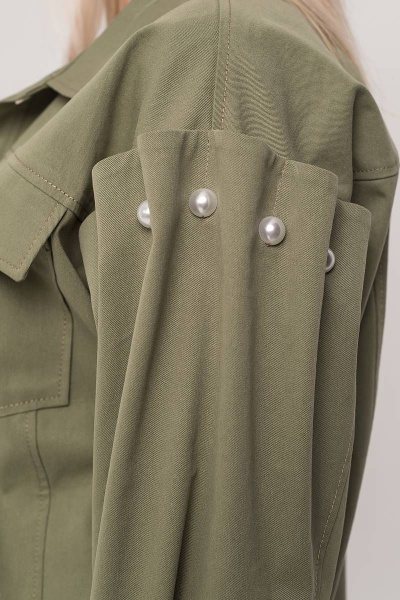 Свободный зелёный жакет с перламутровыми пуговицами Avila 0840 оливковый - фото 4
