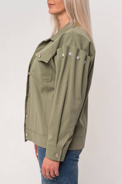Свободный зелёный жакет с перламутровыми пуговицами Avila 0840 оливковый - фото 2
