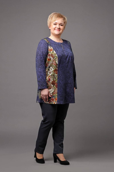 Туника свободная из текстиля, демисезон, повседневный стиль Соджи 479 синий - фото 2