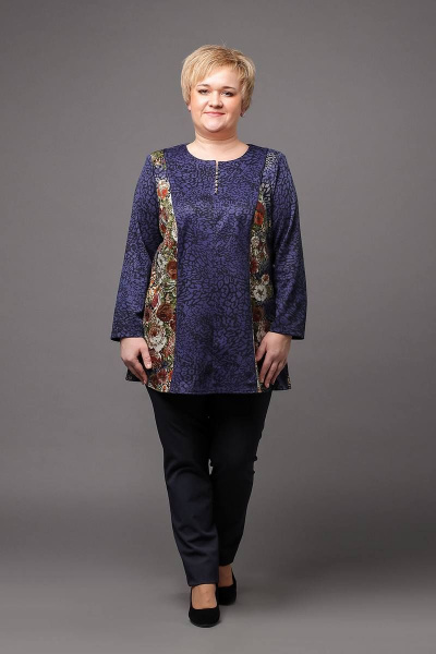 Туника свободная из текстиля, демисезон, повседневный стиль Соджи 479 синий - фото 1